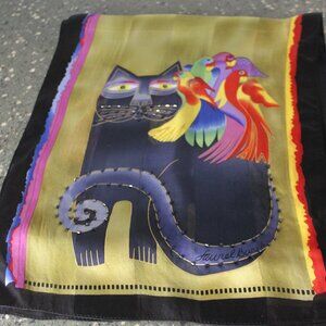 Laurel Burch Silk Scarf Emblelished with Black Beads Authentic Lauren Burch Tag